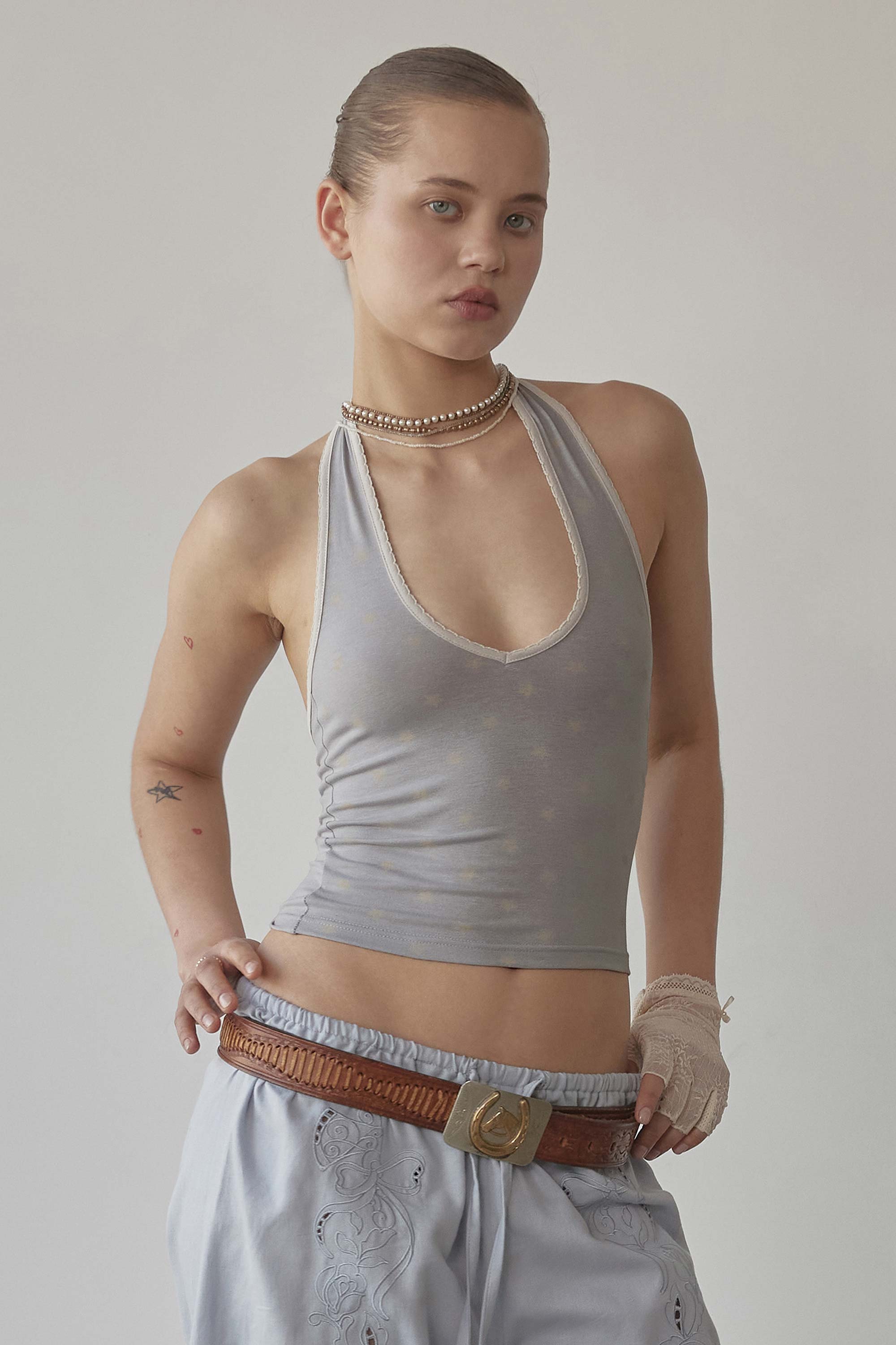Star Halter Top Pale Gray
